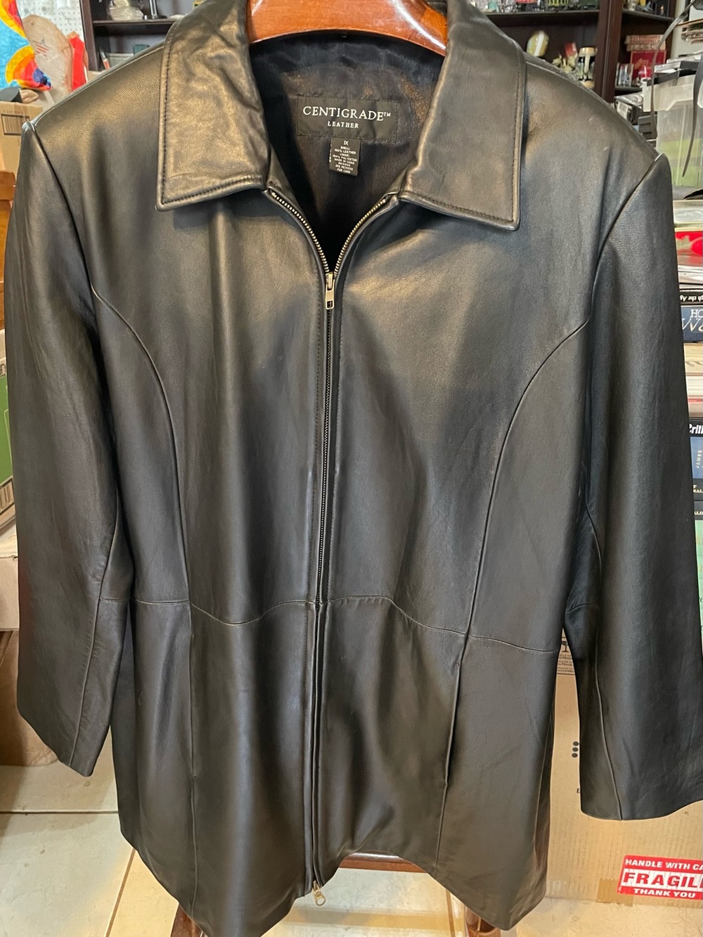 Centigrade Black Leather Zip-Front Shirt Jacket